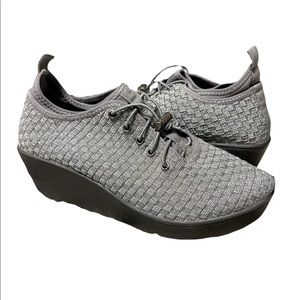 STEVEN By Steve Madden Base Woven Metallic Gray Wedge Sneakers